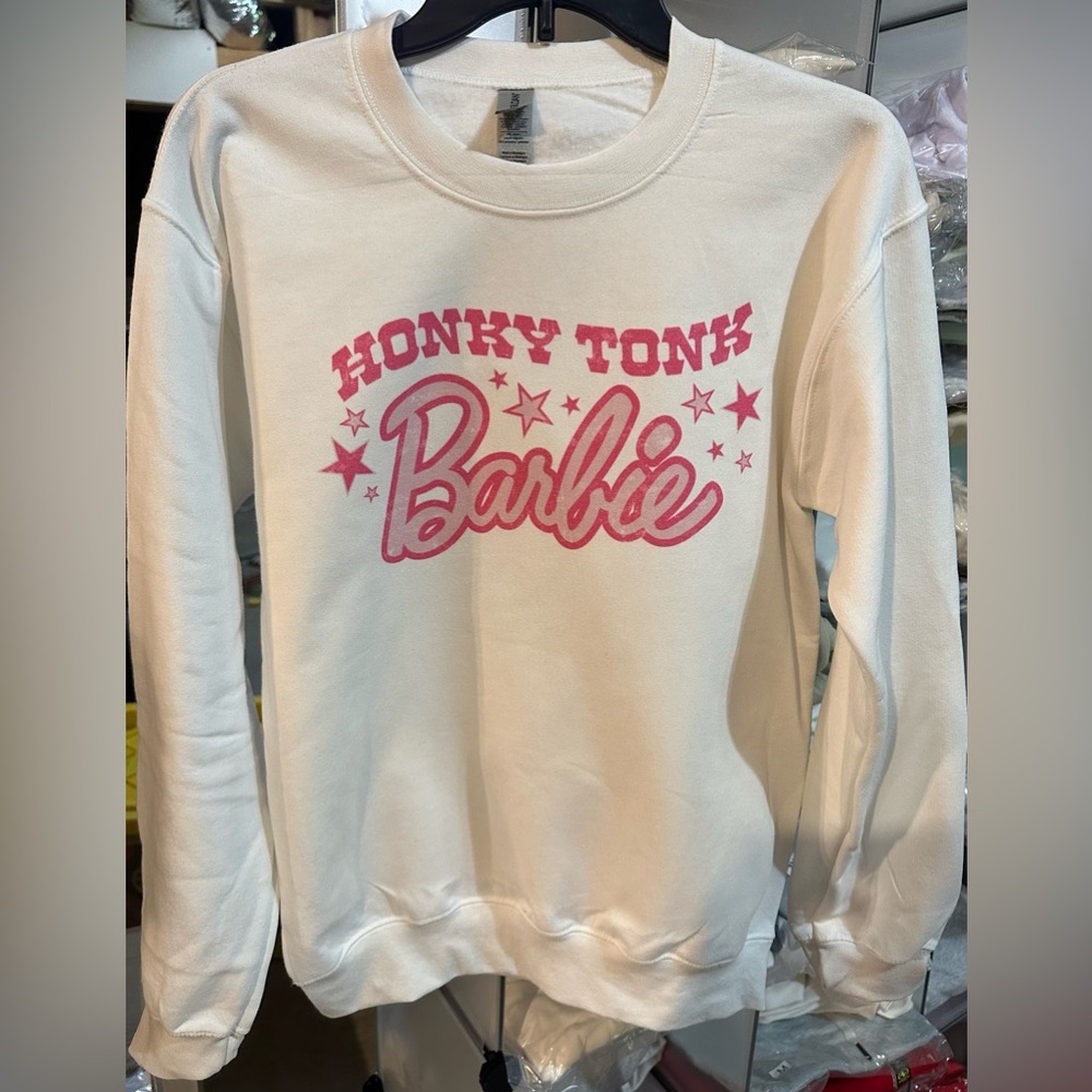 Honky Tonk Barbie Sweatshirt (New)! Available in white, gray, or sand.